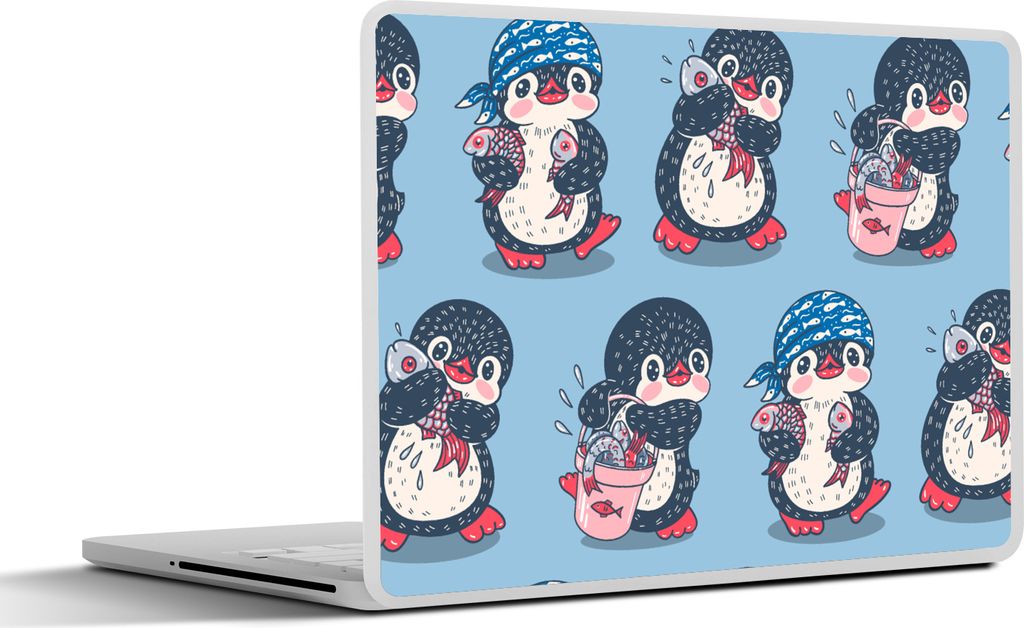 MuchoWow Laptop Aufkleber Sticker Cover Pinguin - Gestaltung - Fisch 36.5x27.5 cm - Laptop-Sticker