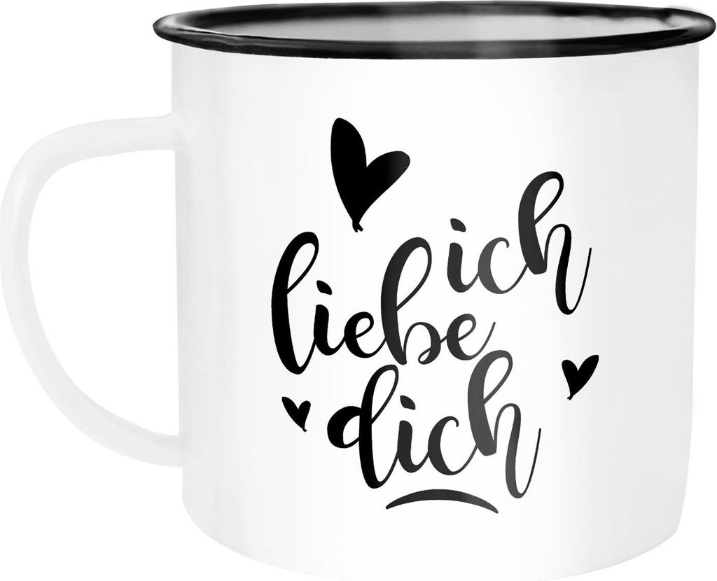 Emaille Tasse Becher Ich liebe Dich I love You Liebe Love Geschenk Frau Freundin Mann Freund Zuneigung Kaffeetasse Moonworks weiß-schwarz unisize