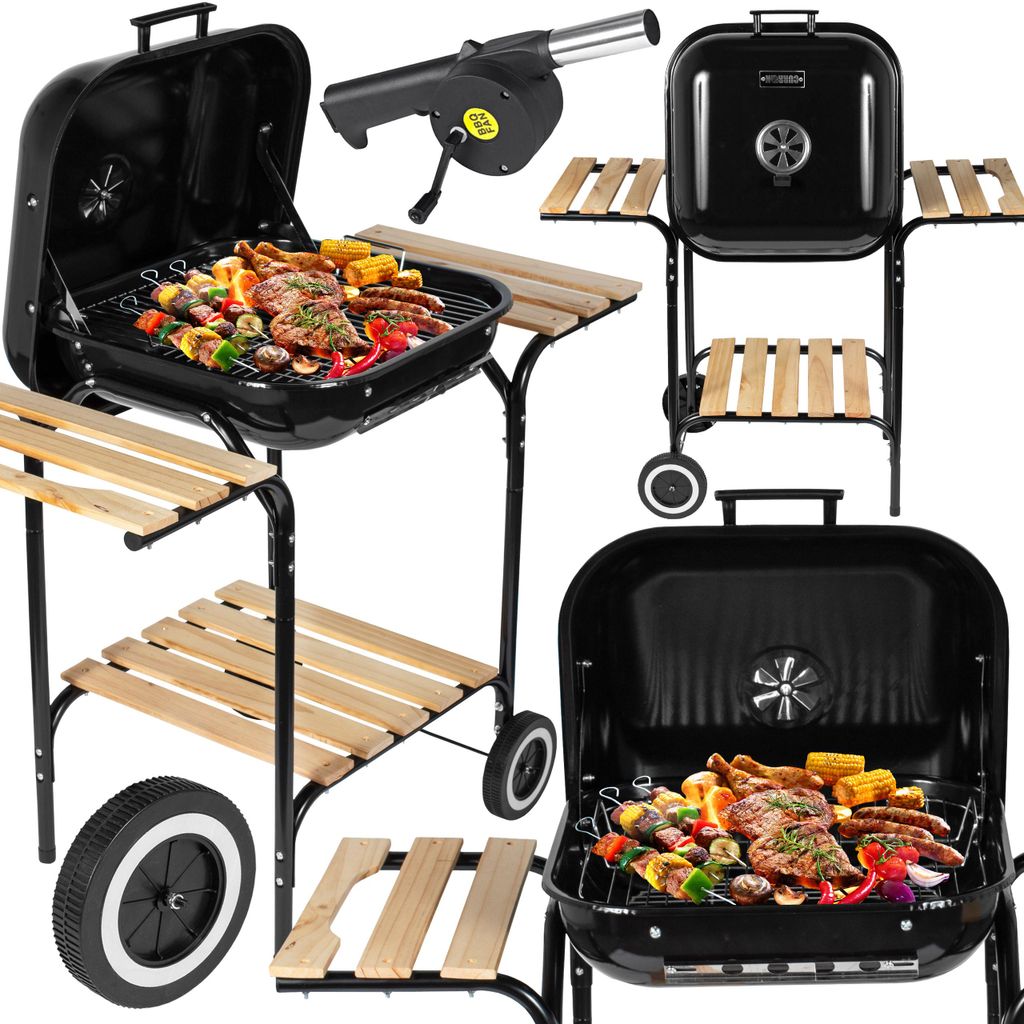 Holzkohlegrill Grillwagen mit Ablagen Gartengrill Camping Produktbild 