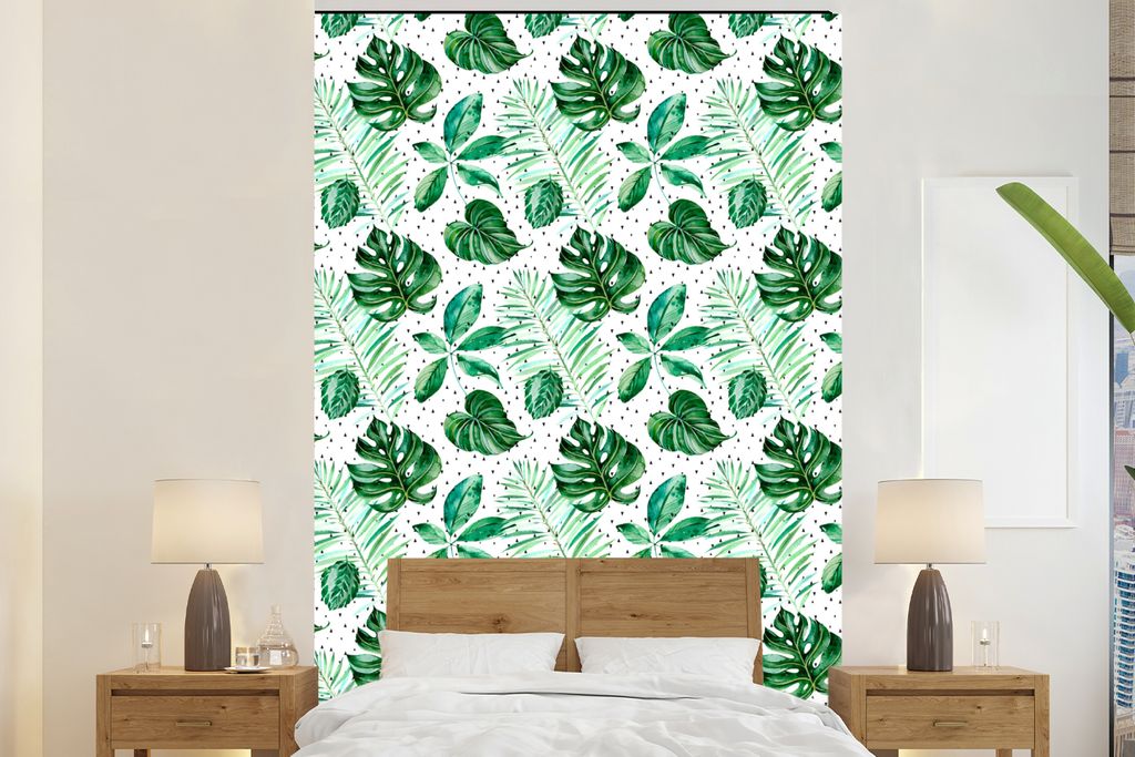 MuchoWow Fototapete für Wohnzimmer oder Schlafzimmer Wandtapete Vinyl Motivtapete Vintage - Blatt - Pflanzen - 145x220 cm - Wanddekoration