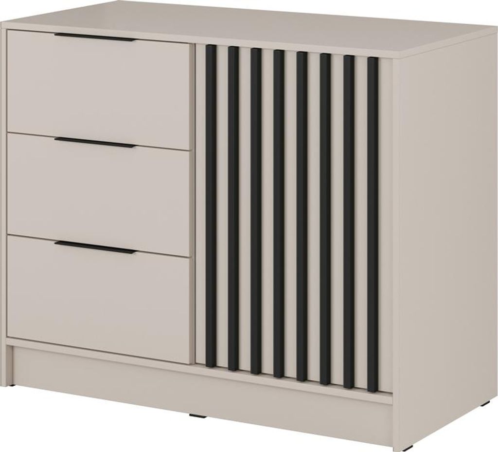 Schlafzimmer Kommode mit 105 cm Breite in Kaschmir mit Schwarz, Akustikpaneel-Optik - NAMUR-160