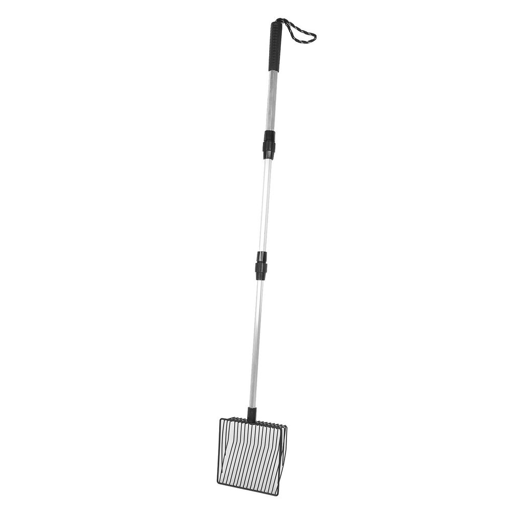 A product shot of a retractable litter scoop against a white background.