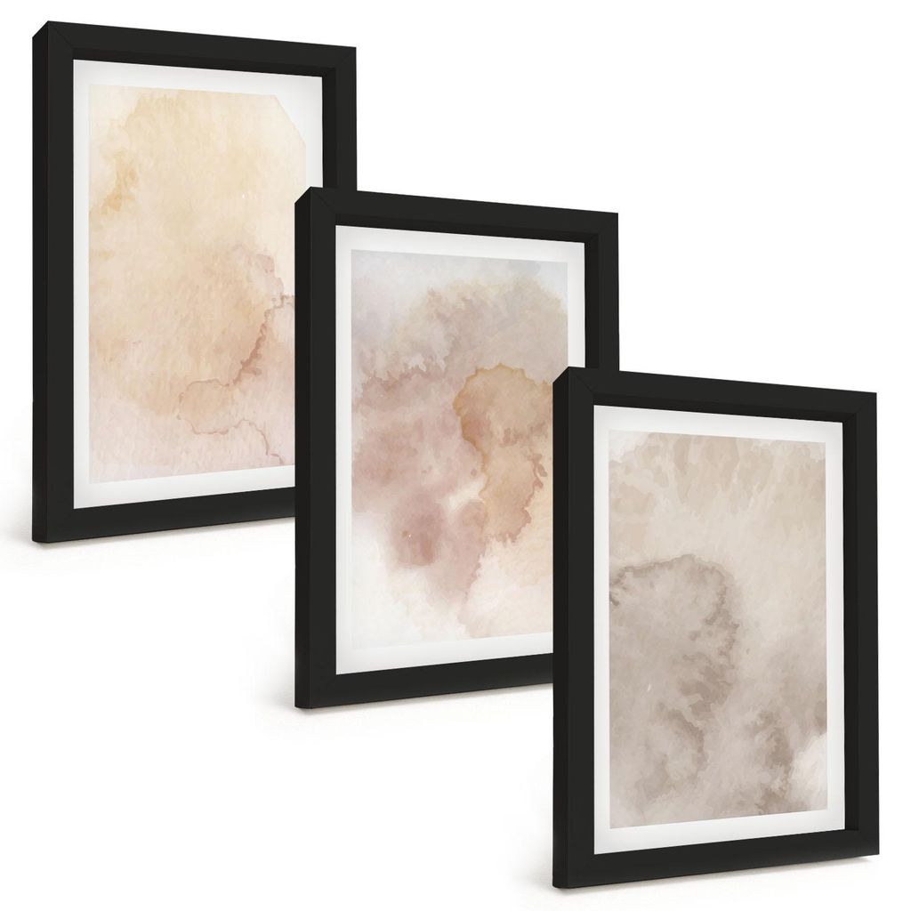 Bilder Set 3-teilig im schwarzen Rahmen – Wandbilder 3 Stück – gerahmte Poster für Wohnzimmer, Schlafzimmer und Flur – 20x30 cm – Warme A...