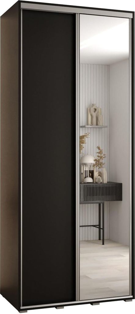 MEBLE KRYSPOL Davos 3 Schrank, zwei Türen - 235,2x100x45 cm - Schwarz Schwarz Silber