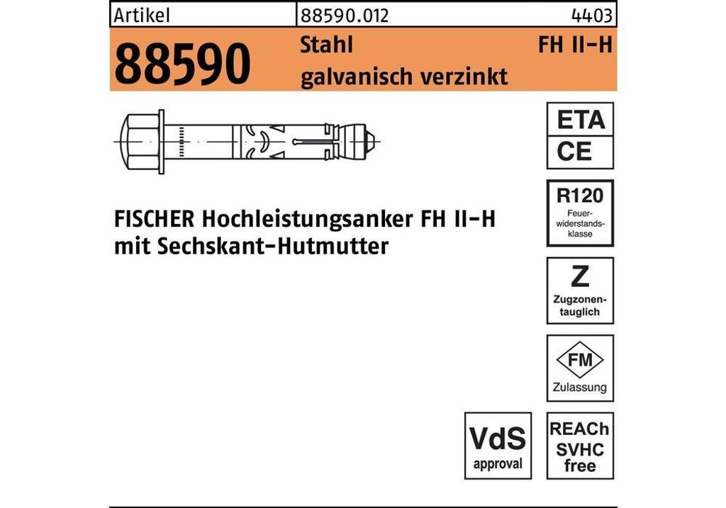 Hochleistungsanker R 88590 FH II 15/ 50 H Stahl galvanisch verzinkt
