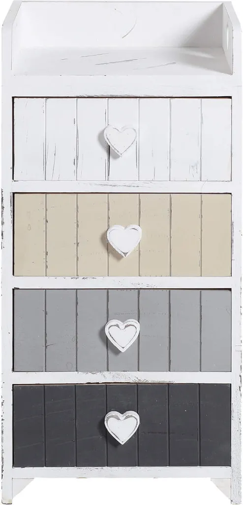 Cassettiera Vintage Shabby Rebecca Mobili Bianca e Beige con Cuori