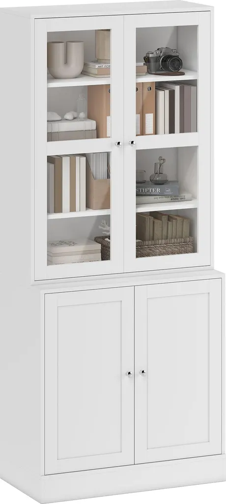 Meuble de rangement 4 portes et étagères modulables finition blanc mat