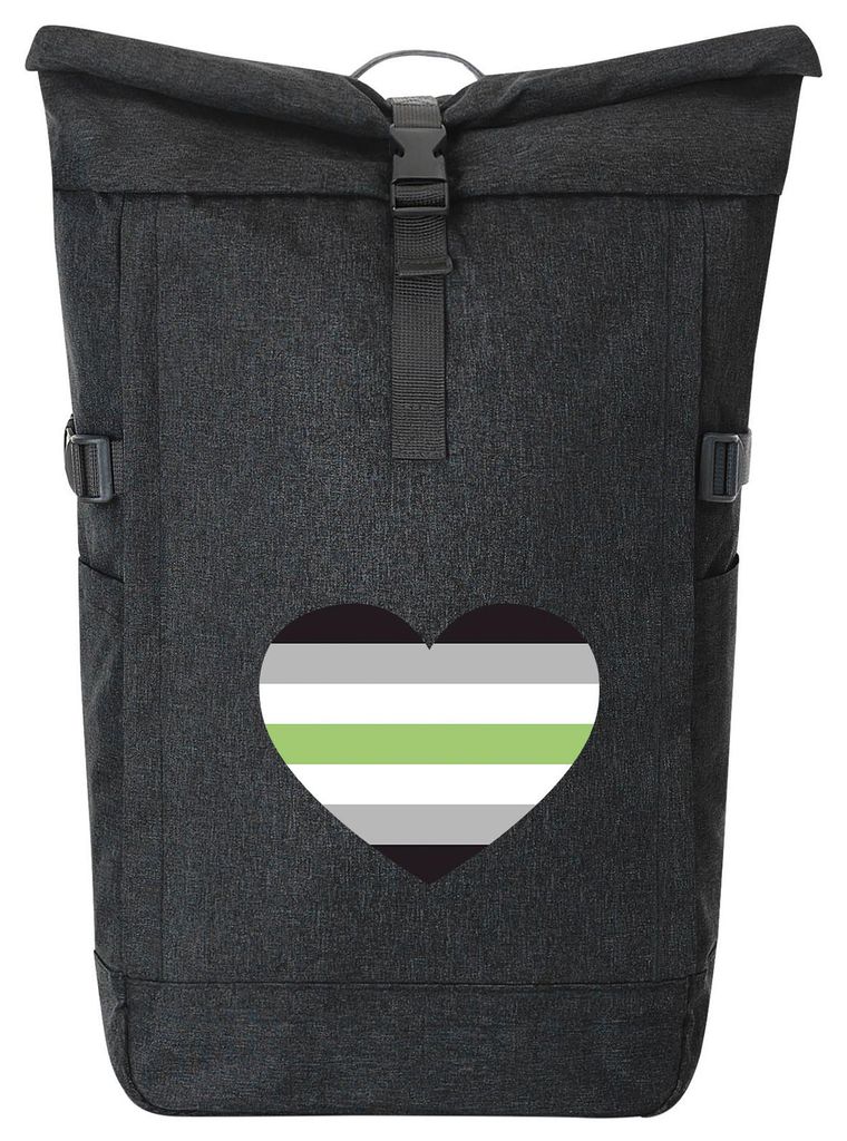Huuraa Kurierrucksack Agender Pride Flagge LGBTQ Herz 30-44 Liter Black Melange Fairtrade Rolltop Rucksack Geschenkidee