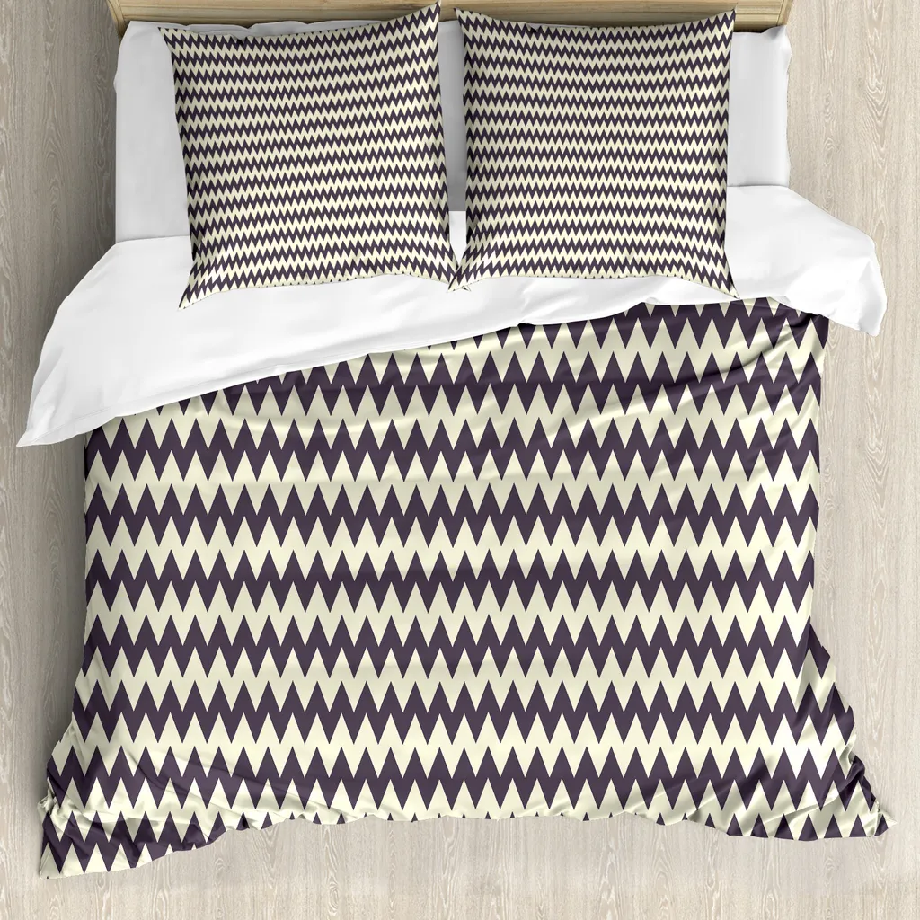 Set Letto Matrimoniale ABAKUHAUS Zigzag Antiacaro Blu e Crema