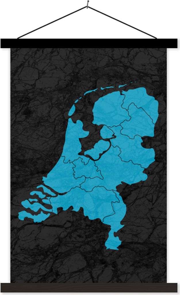 MuchoWow Textilposter Karte - Niederlande - Blau 120x180 cm mit schwarzem Rahmen - Fotos
