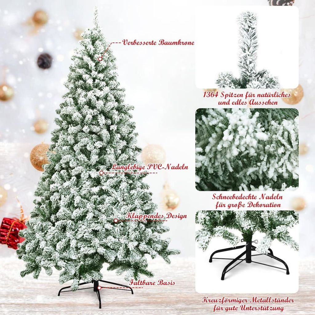 COSTWAY 225cm Künstlicher Weihnachtsbaum mit Schnee, Produktbild 3