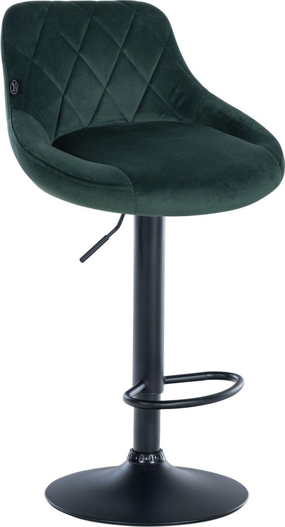 Samt-Barhocker – Eleganter Hocker – 360° drehbarer Sitz mit Gaslift und Fußstütze | Farbe: dunkelgrün | Grundfarbe: Schwarz