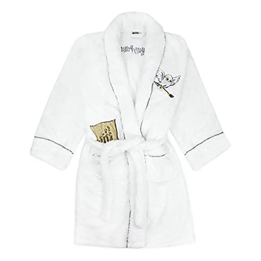 Peignoir Harry Potter Hedwige avec Capuche Brodée - Blanc Doux - XL