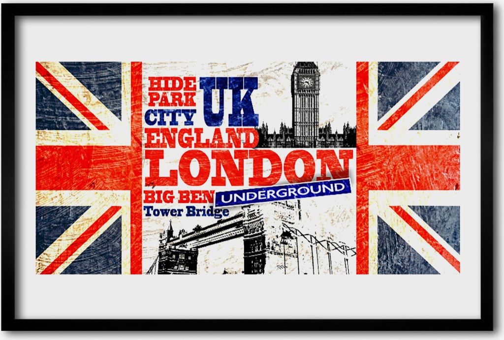 Bild 60x40 MDF-Rahmen Wandkunst London Flag Art