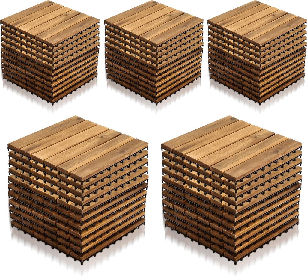 Faziango 77 STK Holzfliesen Terrassenfliesen Holz Fliesen Mosaik 30x30 cm - Balkonfliesen wetterfest aus Akazienholz mit Klicksystem für Terrasse ...