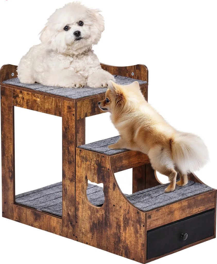 Lit Superposé pour Deux Chats avec Escalier d'Accès et Tiroir de Stockage