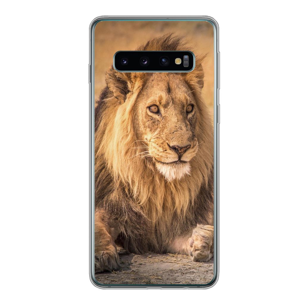MuchoWow Handyhülle Schutzhülle Hülle für Samsung Galaxy S10 Löwe - Nahaufnahme - Savanne Silikon Softcase Handy Hülle - Handytasche