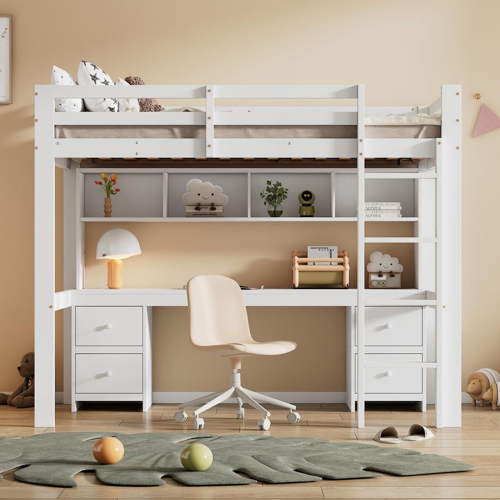 Łóżko piętrowe 90 x 200 cm z biurkiem, 4 szufladami i 4 Zdjęcie produktu 