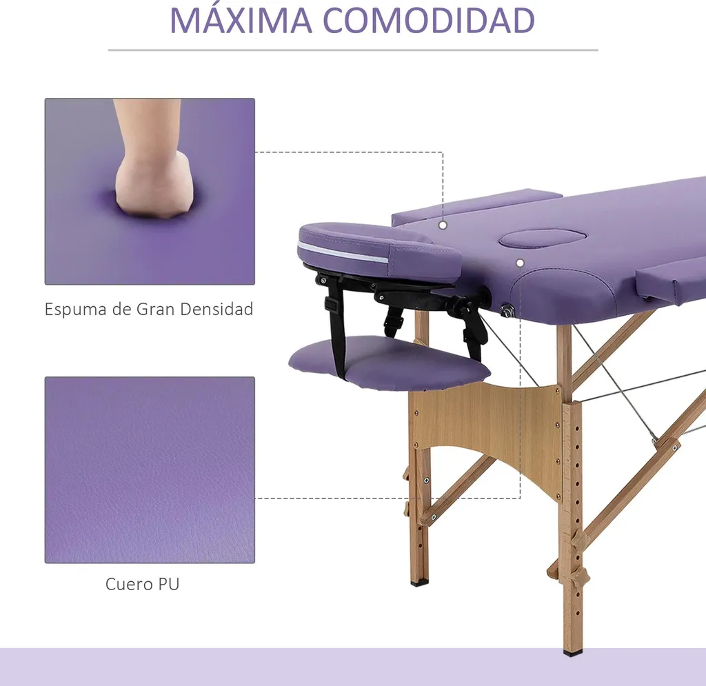 Table de soins pliante violette avec cadre bois robuste pour esthétique - 6