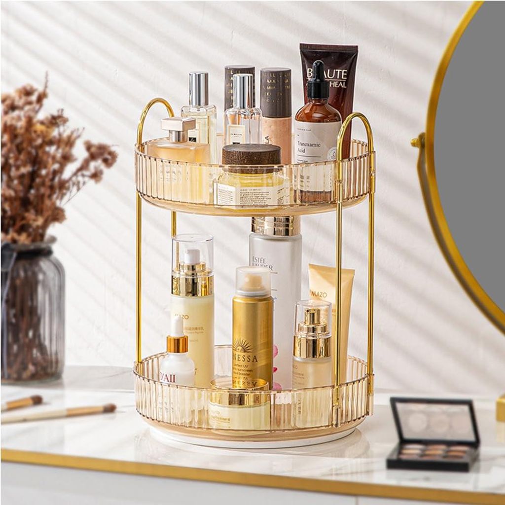 Drehbarer Make-up-Organizer, goldfarbener Make-up-Organizer, für die Küchenarbeitsplatte, Hautpflege-Organizer für Schminktisch, Badezimmer, Kom...