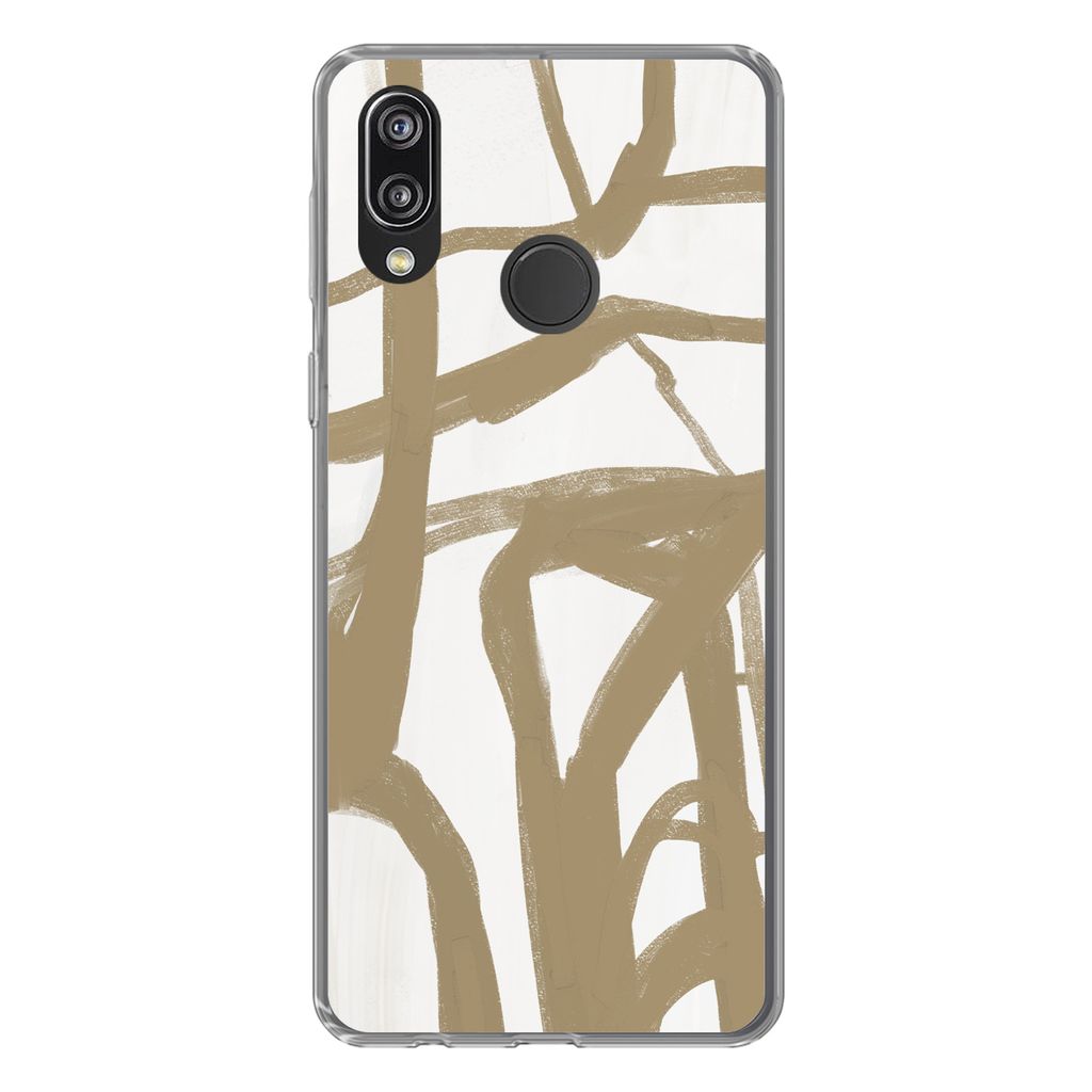 MuchoWow Handyhülle Schutzhülle Hülle für Huawei P20 Lite (2020) Braun - Weiß - Abstrakt Silikon Softcase Handy Hülle - Kartenhalter