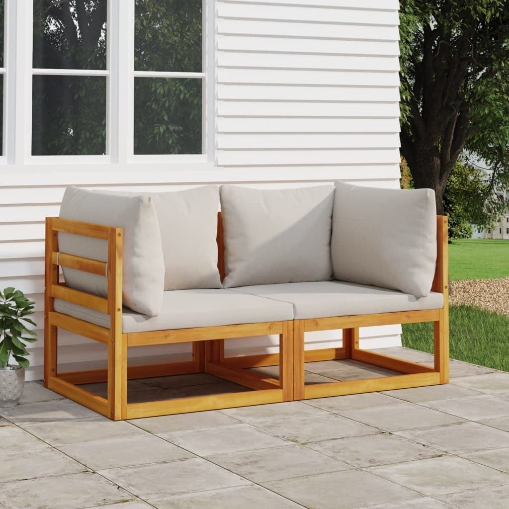 The Living Store Modular-Ecksofas 2 Stk. mit Hellgrauen Kissen Massivholz Akazie