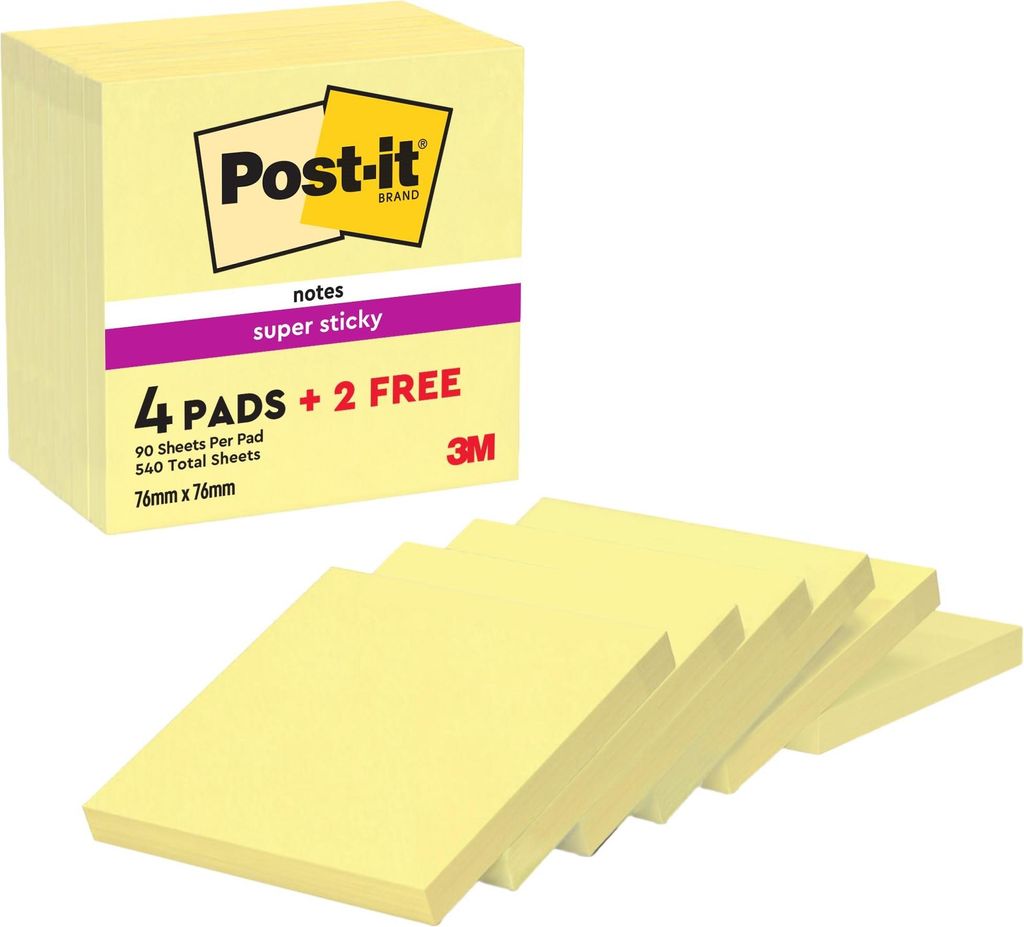 Haftnotiz 76x76mm gelb Super Sticky 654-SSCY-P4+2 Pack 6 Produktbild 