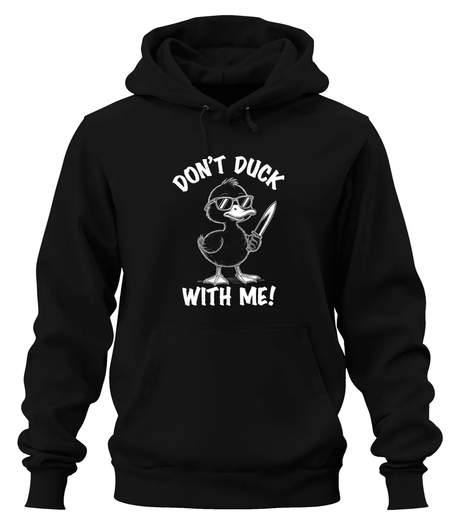 Sweat Don't Duck With Me noir taille M motif canard lunettes et couteau