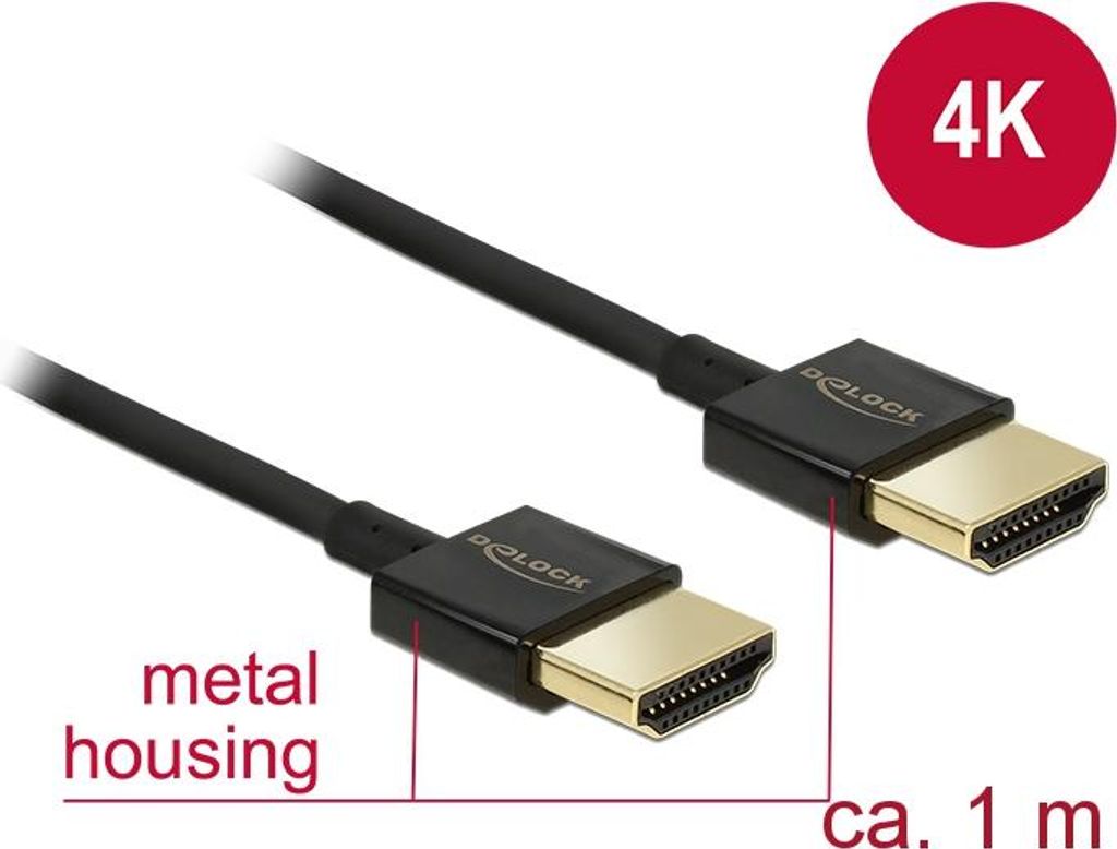 DELOCK HDMI Kabel Ethernet A -> A St/St 1.00m 3D 4K slim