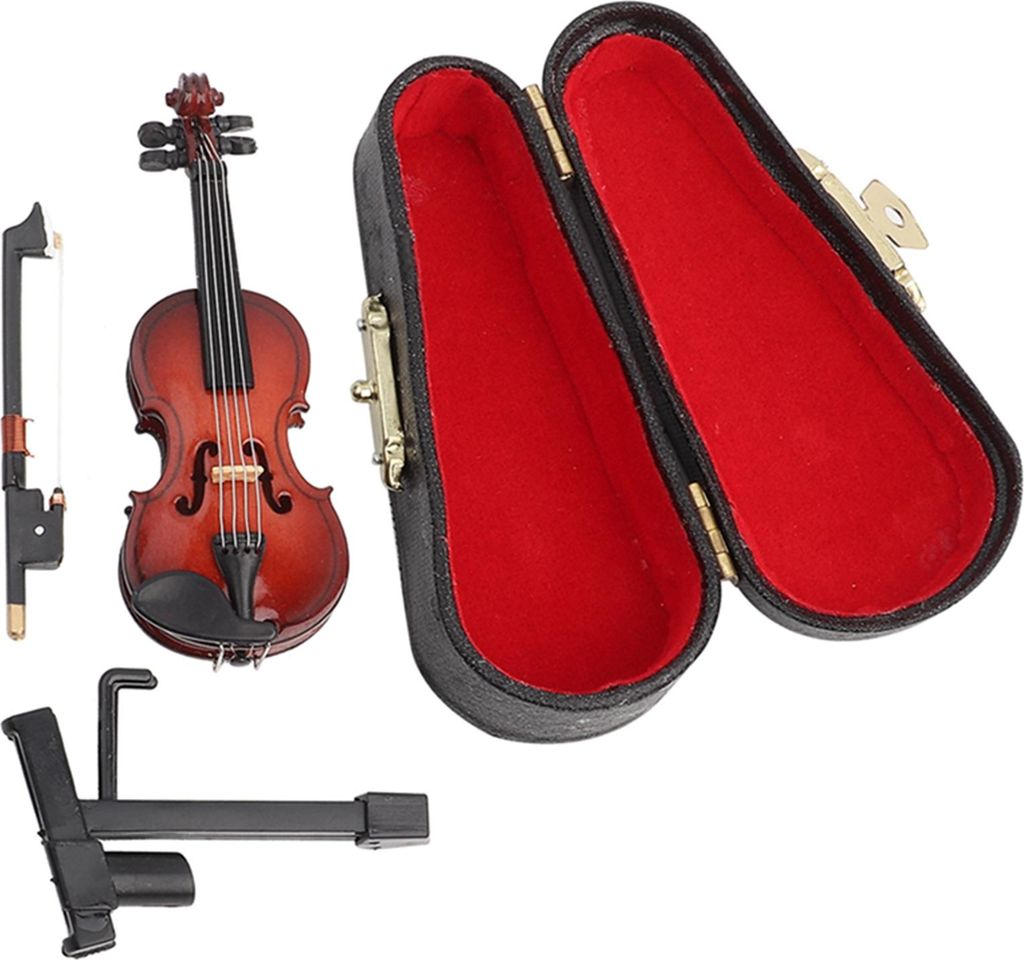 Miniatur -Violin -Replik, Mini -Modell, exquisite und realistische Übereinstimmung mit dem Stand Black Case Dollhouse Accessoires für Office Home