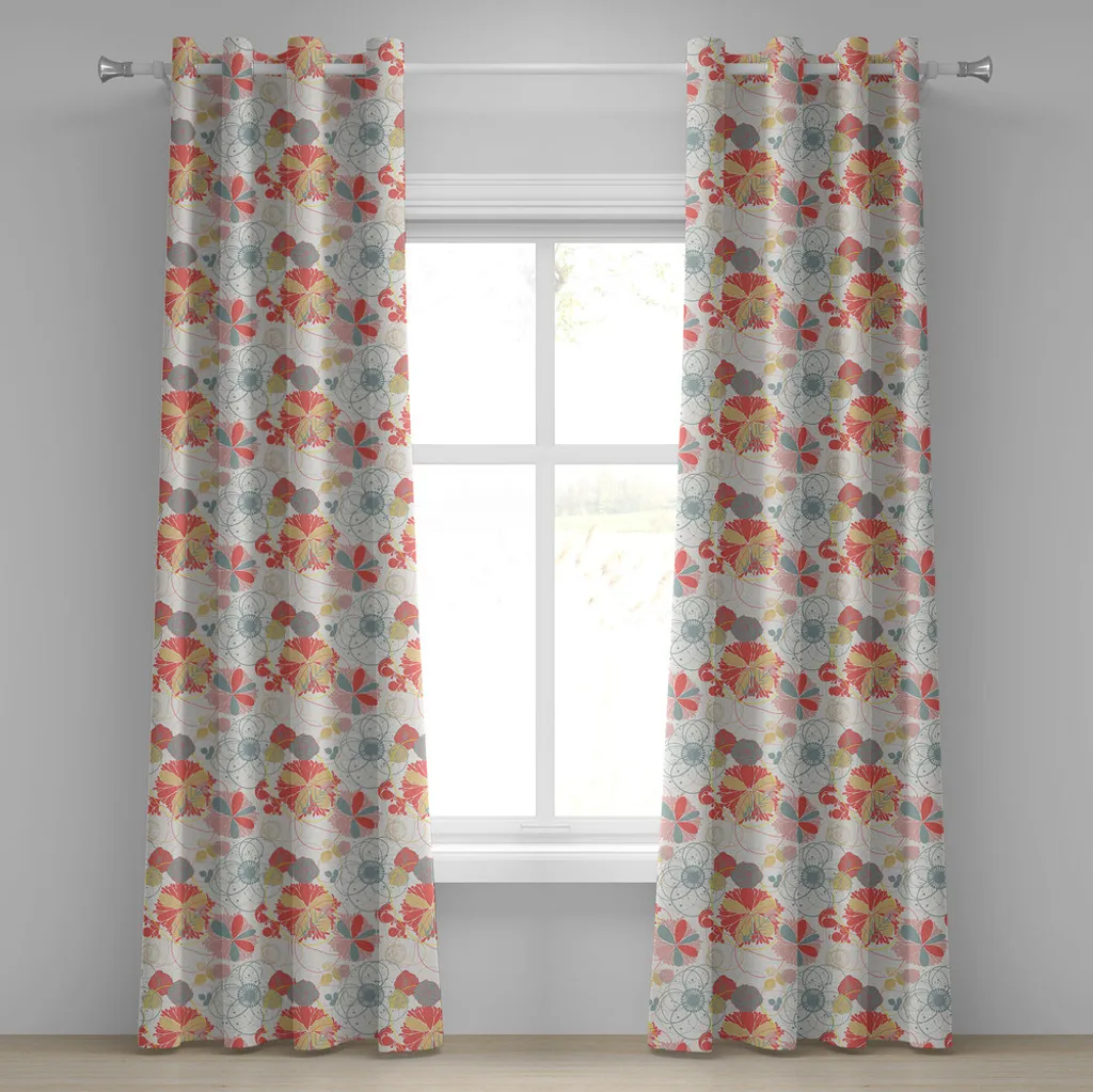 Rideau motif abstrait couleurs chaudes en tissu corail et jaune 280x175