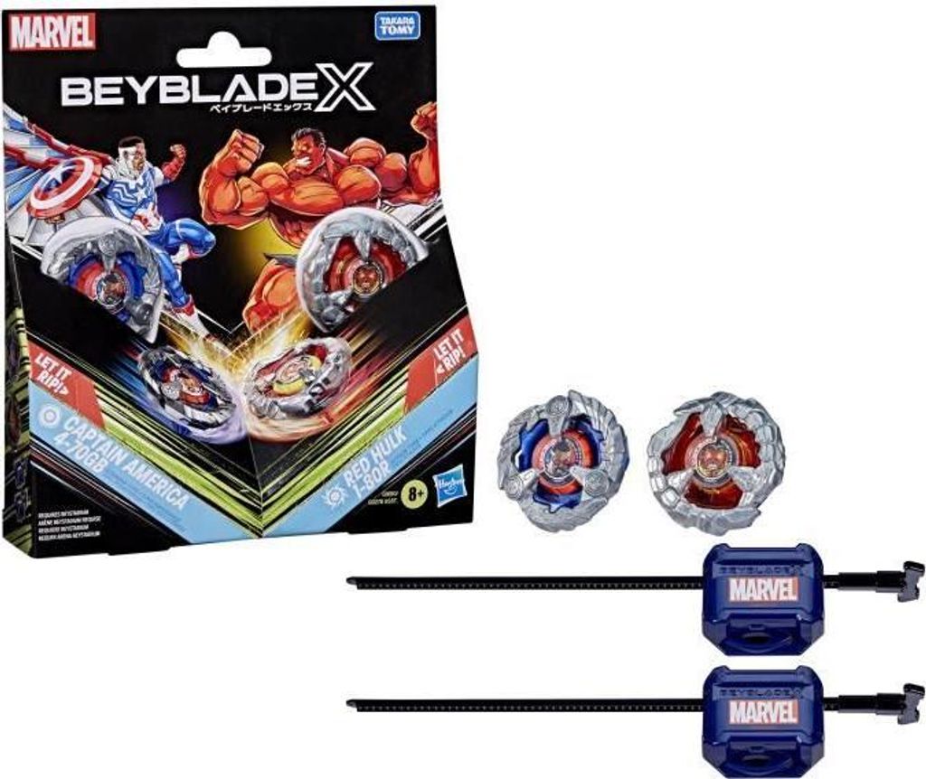 Beyblade X Multipack Captain America 4-70GB, Red Hulk 1-80R, 2 Launcher, Takara Tomy Marvel Collaboration, Ab 8 Jahren