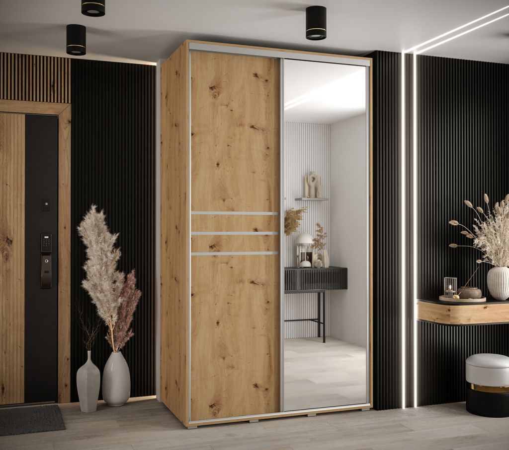Kleiderschrank ASIRI 11 - 130/60 cm, Artisan-Eiche / Silber