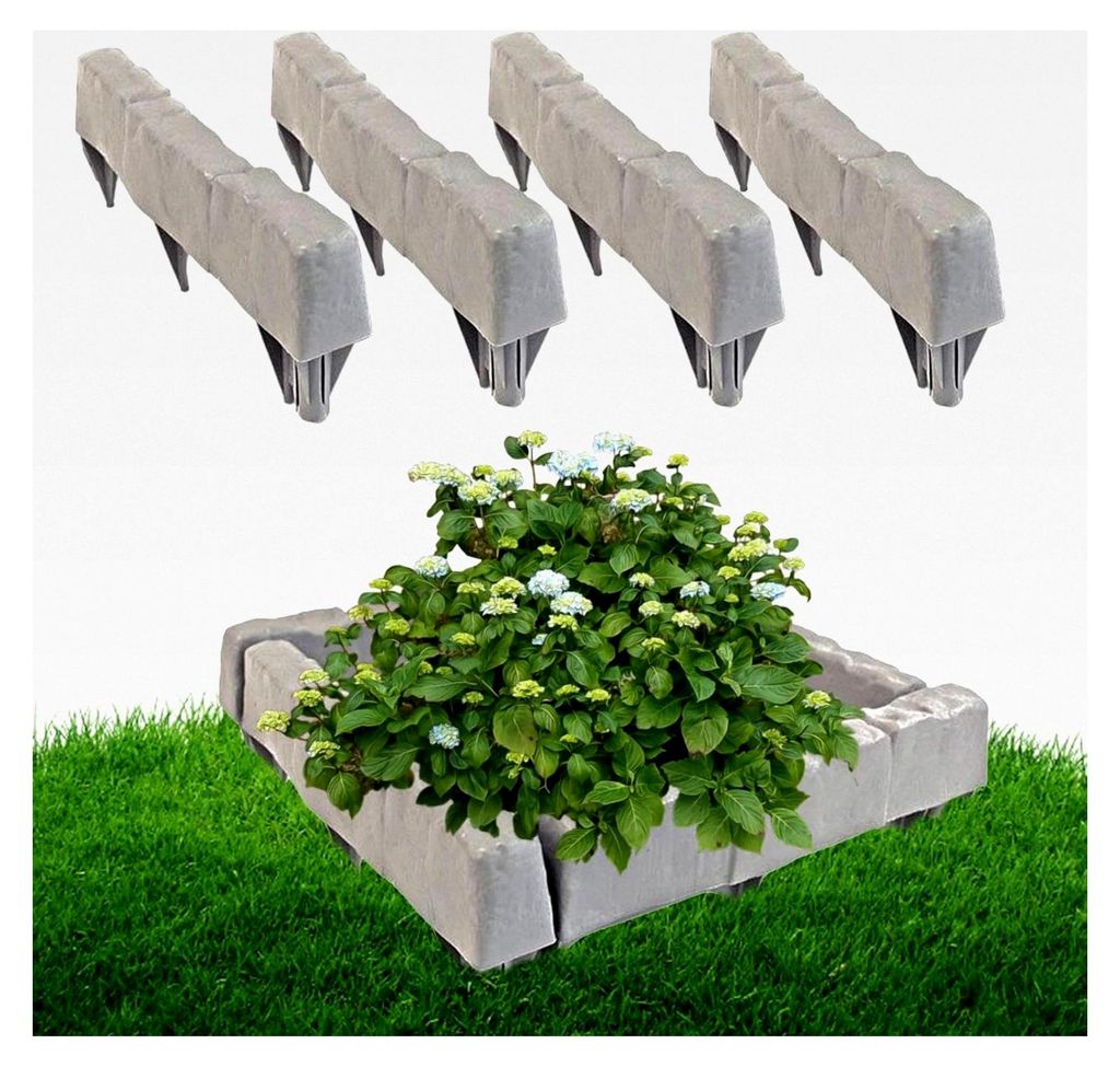 Kunststein-Kanteneinfassung für den Gartenbau | Beeteinfassung für Blumenbeete, 8 Steine Kantenset ohne Graben für Terrassen, Rasen, Gehwege und...