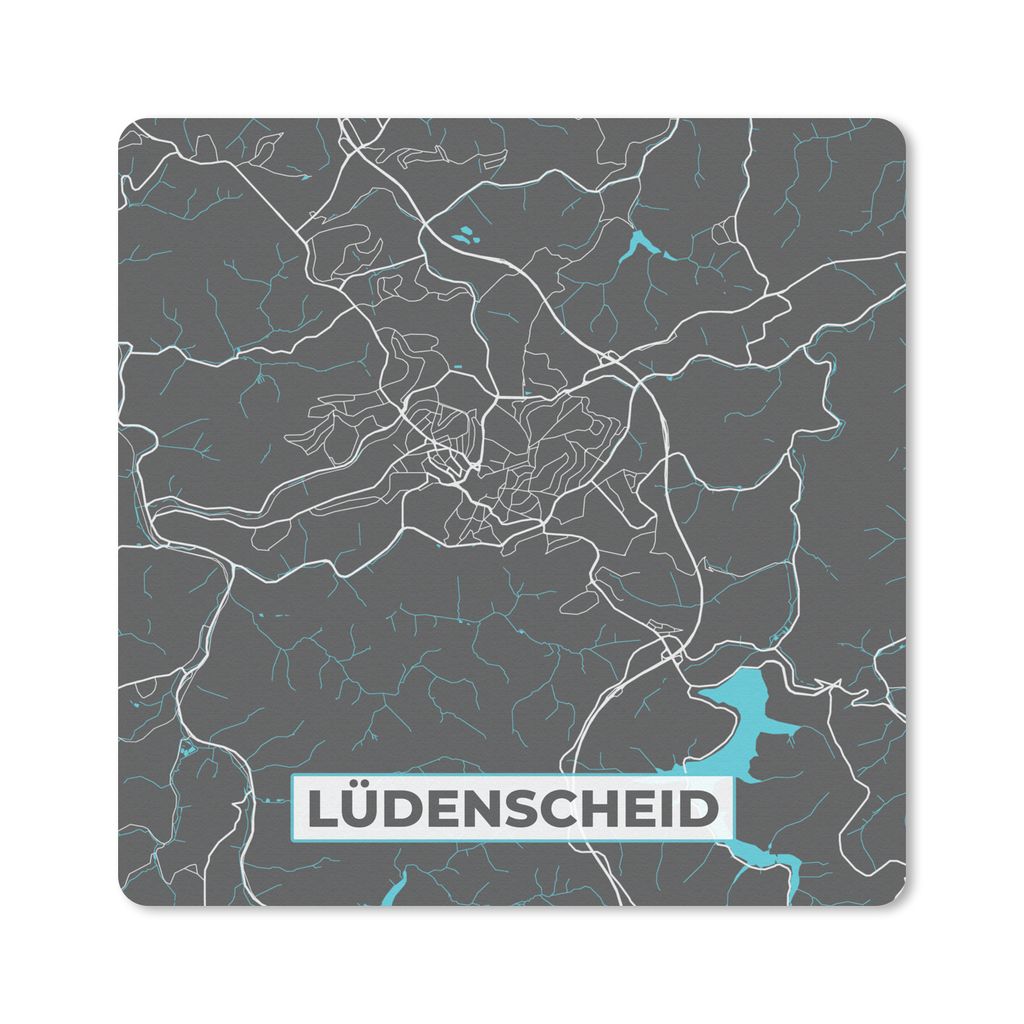 MuchoWow Mauspad Mousepad Karte - Lüdenscheid - Blau - Stadtplan - Deutschland 30x30 cm - Mousepads - Maus Mat - Pad - Mausunterlage - Gaming