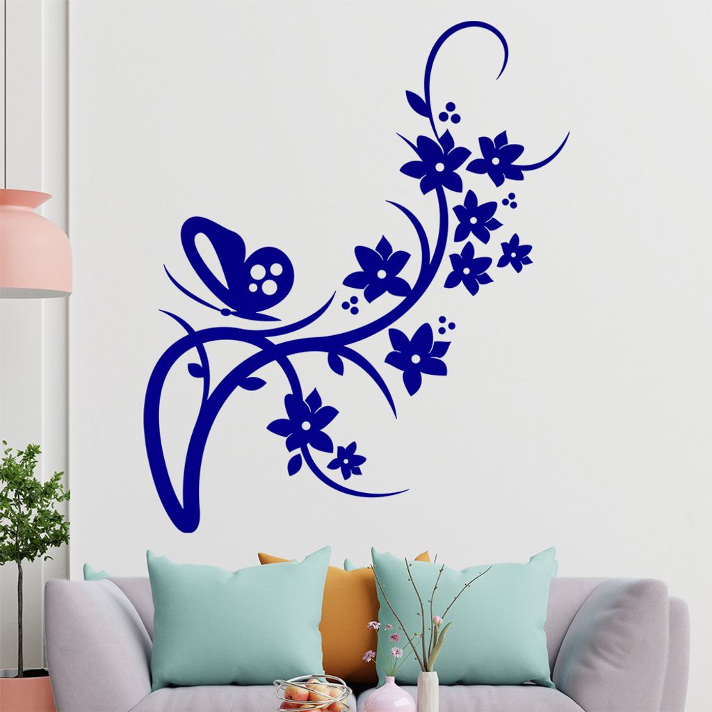 Falter Schmetterling Blüte Wandtattoo in 6 Größen - Wandaufkleber Wall Sticker - Dekoration, Küche, Wohnzimmer, Schlafzimmer, Badezimmer