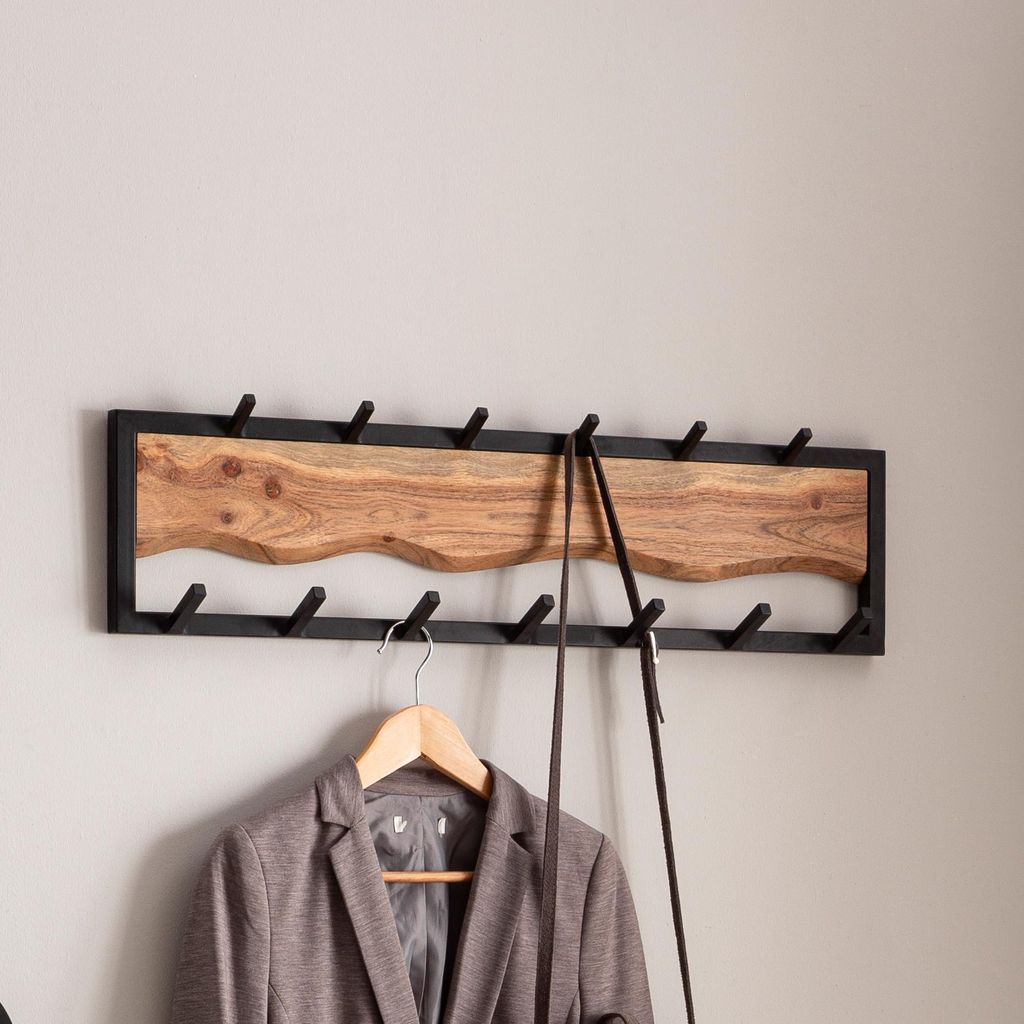Wieszak ścienny FineBuy z litego drewna akacjowego, 80 cm – Zdjęcie produktu 