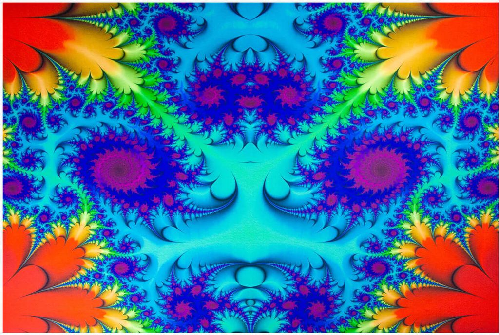 PSYWORK Schwarzlicht Bodenbelag Läufer Neon "Fractal Wonderland Blue", 1,0x1,5m
