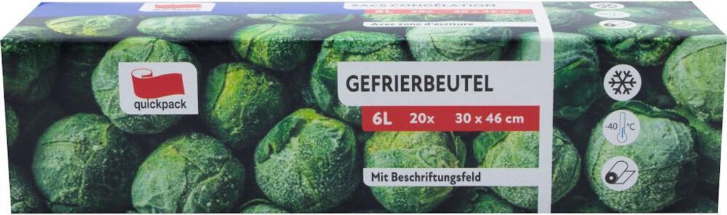 Gefrierbeutel 6,0 l, 20 Stück, 30 x 46 cm in Faltschachtel Produktbild 