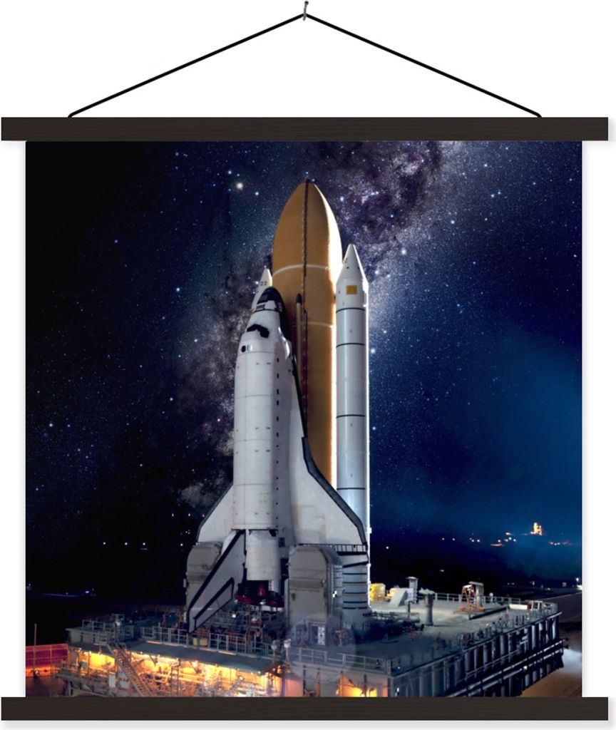 MuchoWow Textilposter Rakete - Sternenhimmel - Weltraum 90x90 cm mit schwarzem Rahmen - Magnetisches