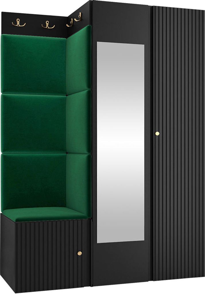 MIRJAN24 Garderoben-Set Orion Ryfel Slim XXIV, Kleiderschrank, Schuhschrank, Kleiderhakenbrett, 7x Paneel 42x42, Spiegel, 8 Kleiderhaken, Metallgri...