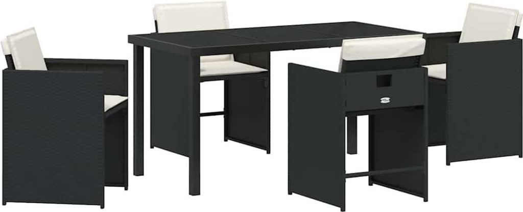 vidaXL Garten Essgruppe mit Kissen 5 pcs Schwarz Poly-Rattan