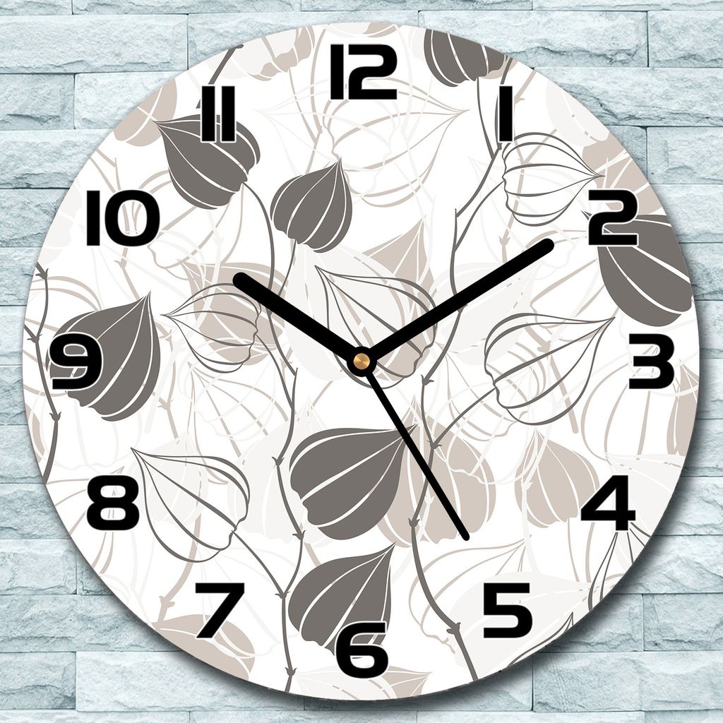 Wanduhr aus Glas Rund fi 30 Zweige Physalis grau Quarz Deko Schlafzimmer Büro