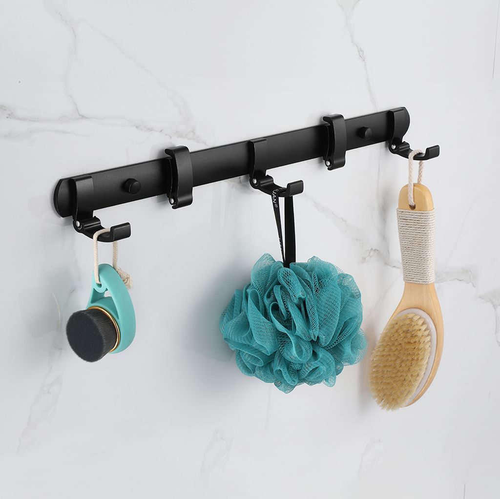 Heilmetz Faltbarer Wand Kleiderhaken Garderobenhaken Schwarz mit 5 Faltbarer Haken für Jacken Mäntel Schals Handtaschen (2 Stück)