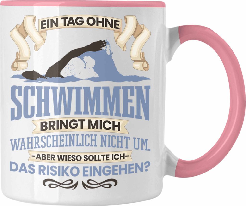 Trendation - Schwimmen Tasse Geschenk für Schwimmer Schwimmlehrer Lustiger Spruch Geschenkidee (Rosa)