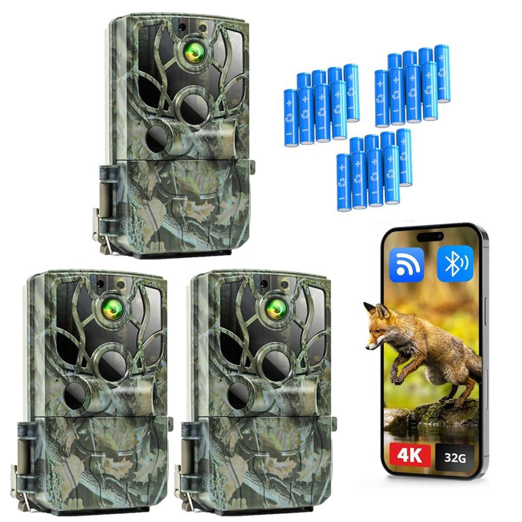 3 Stücke 4K 48MP Wildkamera mit Handyübertragung APP WLAN Produktbild 