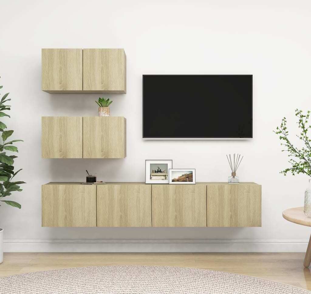 "2026 Promotion" 4-tlg. TV-Schrank-Set - TV-Möbel - Sonoma-Eiche Holzwerkstoff - TV-Regal CC4099