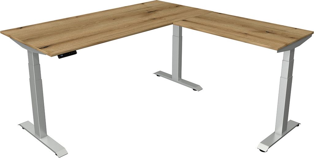 Kerkmann Move 4 elektrisch höhenverstellbarer Schreibtisch eiche rechteckig, T-Fuß-Gestell silber 180,0 x 180,0 cm