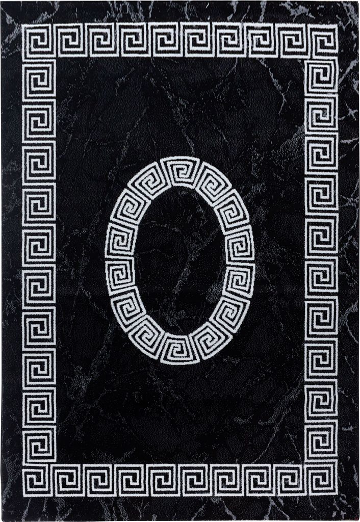 Villa Möbel Pluiva moderner Wohnzimmer-Teppich, Designteppich, Mäander-Design, Farbe:Schwarz, Grösse:160x230 cm