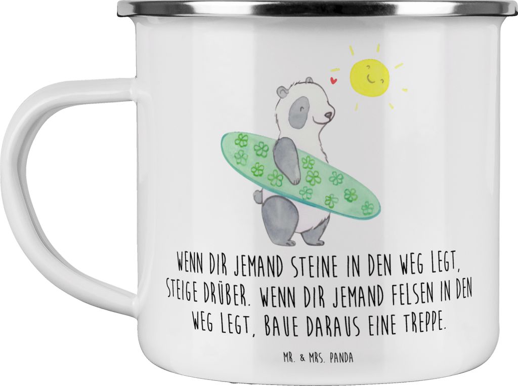 Mr. & Mrs. Panda Pott Stolpersteine im Alltag meistern - Weiß - Geschenk, Zuversicht, Tasse Emaille, Vertrauem, Felsen, Herausforderungen, Motivat...